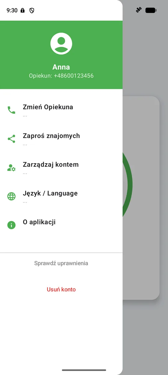 Menu boczne aplikacji